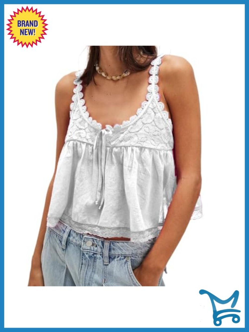 Womens Y2K Lace Trim Tie Front Crop Tank Top Sleeveless Babydoll Top